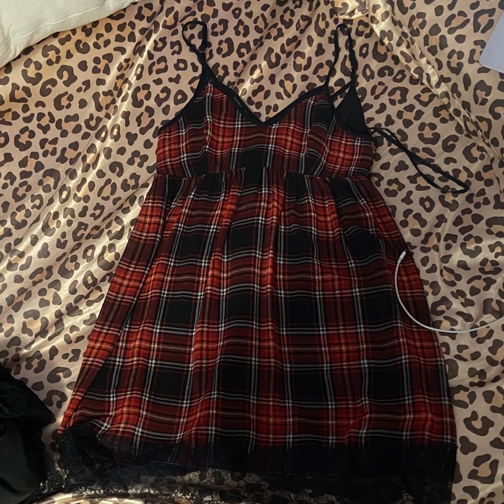 BCBGeneration red + black plaid chemise dress (s: 4)
